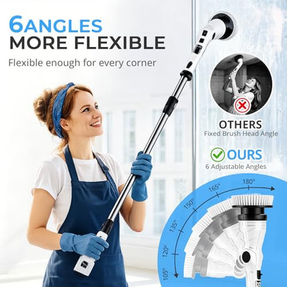 Electric Spin Scrubber (General) | 6-Angle Adjustable Head, 54" Extendable Handle, IPX6 Waterproof, Cordless, Shower Cleaner Brush for Tub Grout Tile Floor Car - size: General