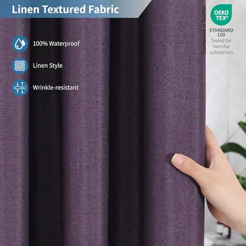 2-in-1 Waterproof Fabric Shower Curtain,No Separate Liner Needed,Linen Textured,Effortless Cleaning & Washable Bathroom Shower Curtain Set with 12 Plastic Hooks,72"x72",Purple - color: Purple, size: 72"W x 72"L (Pack of 1)