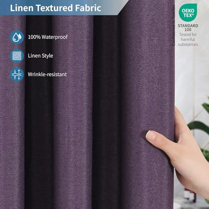 2-in-1 Waterproof Fabric Shower Curtain,No Separate Liner Needed,Linen Textured,Effortless Cleaning & Washable Bathroom Shower Curtain Set with 12 Plastic Hooks,72"x72",Purple - color: Purple, size: 72"W x 72"L (Pack of 1)