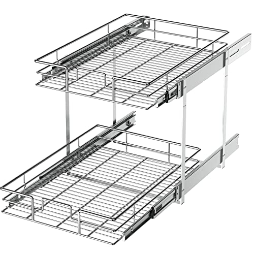 LOVMOR 2 Tier Individual Pull Out Cabinet Organizer 15½" W x 21½" D, Slide Out Kitchen Cabinet Storage Sliding Shelves - color: 2 Tier, size: 15½"W x 21½"D