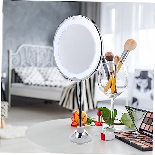 Beaupretty 360° Rotating 10X Magnifying LED Makeup Mirror with Suction Cup for Bathroom and Vanity Portable Lighted Cosmetic Mirror