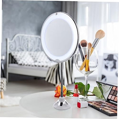 Beaupretty 360° Rotating 10X Magnifying LED Makeup Mirror with Suction Cup for Bathroom and Vanity Portable Lighted Cosmetic Mirror