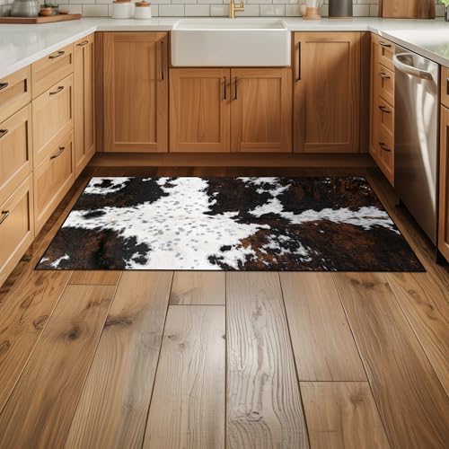 Western Rugs for Entryway 3x5 ft Washable Area Rug Rustic Cow Print Non Slip Entry Rug Farmhouse Indoor Floor Mat Carpet for Foyer Bedroom Living Room Entrance Kitchen - size: 3' x 5' (Rectangular)
