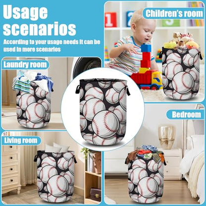 Baseball Softball Laundry Basket, Ball Laundry Hamper Collapsible Oxford Cloth with Handle Clothes Storage Bin for Bathroom Laundry Room Bedroom 15.7 X 20 Inch - color: Baseball Softball Ball