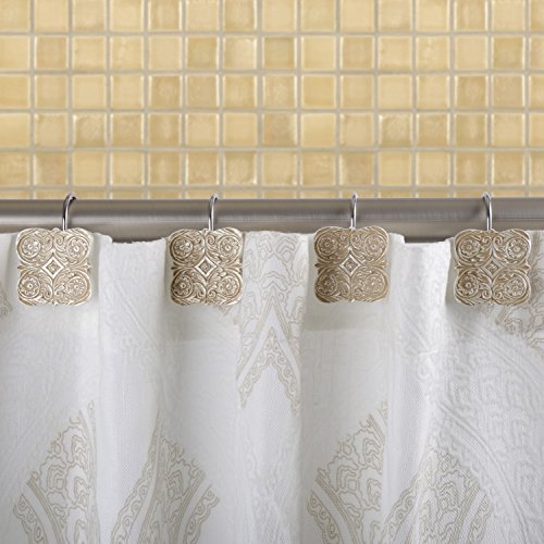 Creative Scents Beige Victoria Shower Curtain Hooks Decorative | Set of 12 | Boho Shower Curtain Rings - style: Shower Curtain Hooks