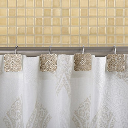 Creative Scents Beige Victoria Shower Curtain Hooks Decorative | Set of 12 | Boho Shower Curtain Rings - style: Shower Curtain Hooks
