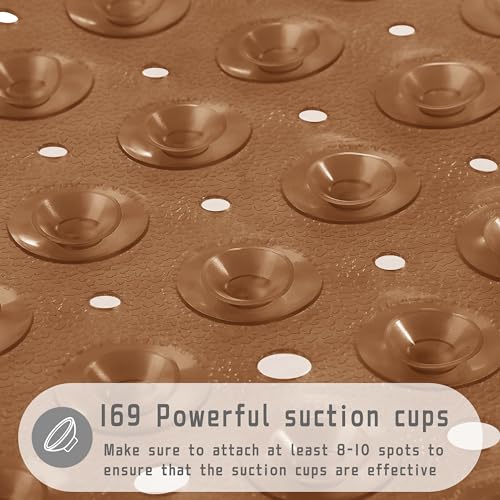 Yimobra Shower Mat 21X21 Inch Square, Non Slip Bathtub Mat with Large Suction Cups&Drain Holes, Fast Dry Shower Stall Mats for Inside Shower, Machine Washable BPA-Free, Bath Essentials,Clear Brown - color: Clear Brown, size: 21 x 21 inches