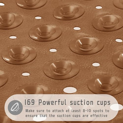 Yimobra Shower Mat 21X21 Inch Square, Non Slip Bathtub Mat with Large Suction Cups&Drain Holes, Fast Dry Shower Stall Mats for Inside Shower, Machine Washable BPA-Free, Bath Essentials,Clear Brown - color: Clear Brown, size: 21 x 21 inches