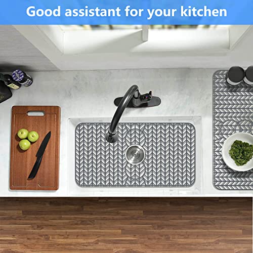 Sink Protectors for Kitchen Sink 12" 13" 16" 18" 19" 24" 26" 28" 29" Silicone Sink mat| Silicone Kitchen Sink Mat Grid for Bottom of Farmhouse Stainless Steel(29.5"X15"Gray) | Various sizes and styles,Free-form cutting,Holes for different positions,Protec