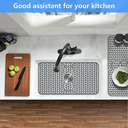 Sink Protectors for Kitchen Sink 12" 13" 16" 18" 19" 24" 26" 28" 29" Silicone Sink mat| Silicone Kitchen Sink Mat Grid for Bottom of Farmhouse Stainless Steel(29.5"X15"Gray) | Various sizes and styles,Free-form cutting,Holes for different positions,Protec