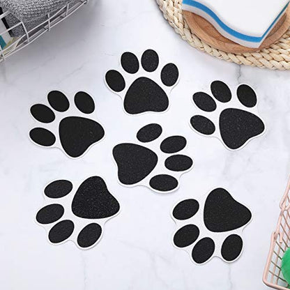 Mudder 20 Pcs Non Slip Bathtub Sticker Cute Anti Slip Shower Sticker Adhesive Black Grey Pink Paw Decal Safety Traction Grip Treads Appliques for Bathtub Pool Boat Stair Shower Floor (Black) - color: Black