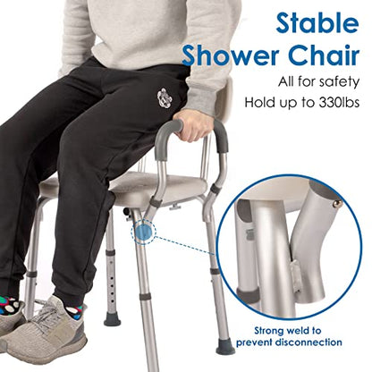 Shower Chair with Arms and Back Heavy Duty 330lbs, Shower Chair for Inside Shower, Shower Seat for Inside Shower Bathroom Chair with Cutout Seat & Cold-Proof Pads, Tools-Free Assembly - color: Blue Pad-standard