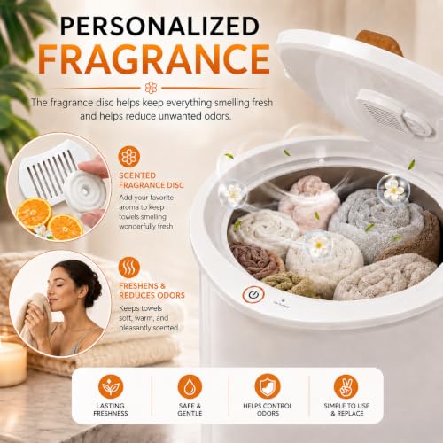 Di’Aroma Luxury Electric Towel Warmer Bucket for Bathroom, Large Spa Towel Warmer Fits 2 Oversized Towels, Bathrobes & Blankets, Fast Heating, Bathroom Towel Heater - color: Light Wood & White