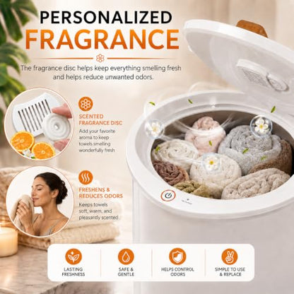 Di’Aroma Luxury Electric Towel Warmer Bucket for Bathroom, Large Spa Towel Warmer Fits 2 Oversized Towels, Bathrobes & Blankets, Fast Heating, Bathroom Towel Heater - color: Light Wood & White