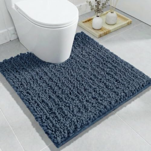 Disolla Toilet Rug 24x24 Inch - Blue U-Shaped Bathroom Floor Mat, Soft Shaggy Plush Absorbent Chenille Contour Rug, Non-Slip Washable Pedestal Base Rug - color: Blue, size: 2' x 2' (24''x24'' Toilet Rug)