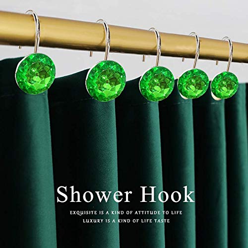 12 Pcs Bling Rhinestones Shower Curtain Hooks Bathroom Rolling Hooks - color: Green