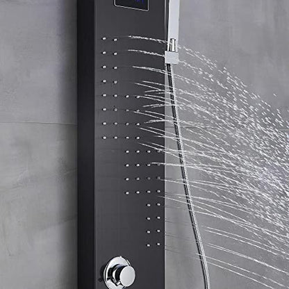 Black Shower Panel Tower System Led Rain Head Combination Massage Body Jets Faucet Shower Column