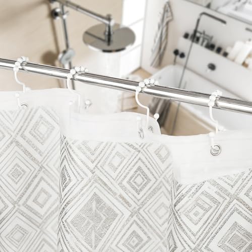 Resze Shower Curtain Hooks, Metal Double Shower Curtain Rings, White | Glide Roller Shower Hooks, Rust-Resistant Anti-Drop Shower Rings, Smooth Sliding Hooks for Bathroom Shower Rods Curtains - color: White