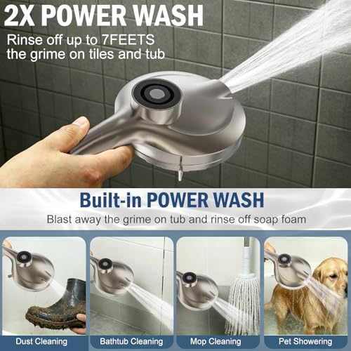 9 Settings High Pressure Magnetic Shower Head with Handheld | Power Wash for Tub&Tile, Magnetic Bracket, Pause Mode for Water Saving, Easy Clean Nozzles, Stainless 6ft Hose, Satin Nicke - color: Satin Nickel