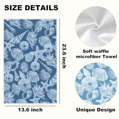 Starfish Waffle Kitchen Towel Soft Absorbent Hand Tea Towels Set of 2 - color: Multi 1573
