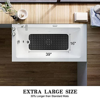 Bathtub and Shower Mats, Extra Long Non-Slip Bath Tub Mat 39 x 16 Inch, Machine Washable Bathmat with Suction Cups & Drain Holes for Bathroom Floor, Black - color: Black