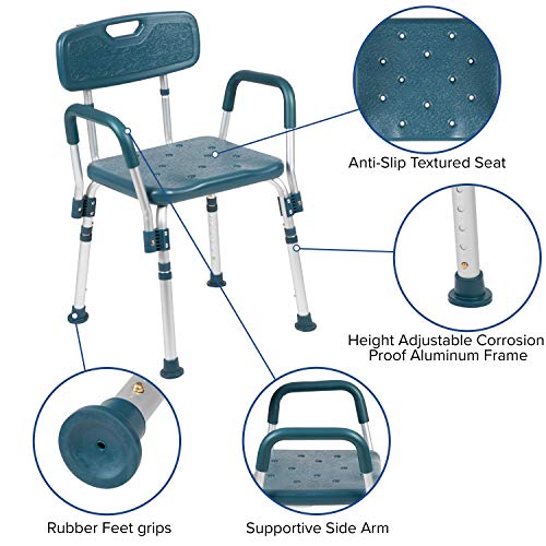Flash Furniture HERCULES Series 300 Lb. Capacity Adjustable Navy Bath & Shower Chair with Quick Release Back & Arms - color: Navy
