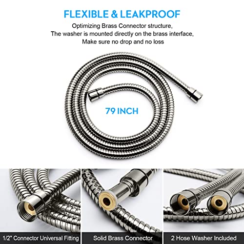 Blissland Shower Hose, 79 Inches Extra Long Stainless Steel Handheld Shower Head Hose with Brass Insert and Nut - Durable and Flexible(Brushed Nickel) - style: 79''Brushed Nickel