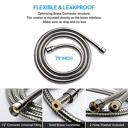 Blissland Shower Hose, 79 Inches Extra Long Stainless Steel Handheld Shower Head Hose with Brass Insert and Nut - Durable and Flexible(Brushed Nickel) - style: 79''Brushed Nickel