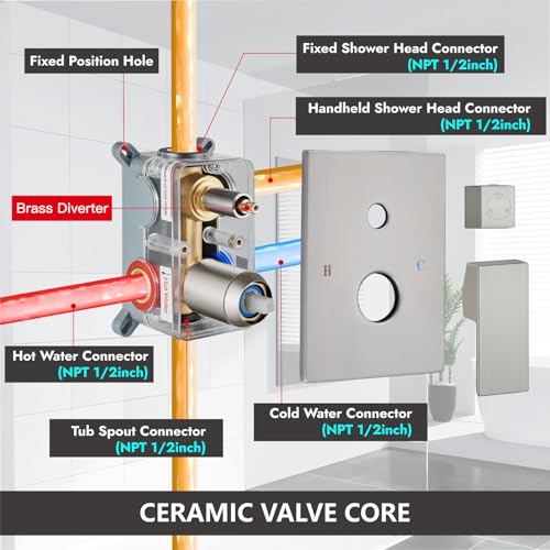 Midanya Shower System with Tub Spout,Bathtub Shower Faucet Set with Square Rainfall Head and Handheld Sprayer Wall Mount Tub Faucet Set with Valve and Trim Kit,16 Inch Brushed Nickel - color: Brushed Nickel, size: 16 Inch