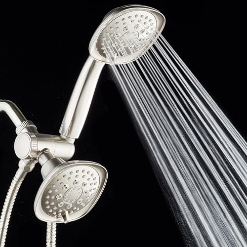 AquaDance Luxury Square 48-setting High-Pressure Dual Head/Handheld Shower Spa Combo. Extra-Long 72" Stainless Steel Hose, 3-way Flow Diverter, Satin Nickel Finish - color: Satin Nickel