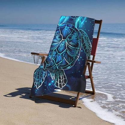Artistic Sea Turtle Beach Towel Microfiber Sand Free Tribal Ocean Blue Towels for Adult Kids Quick Dry Ultra Absorbent Soft Pool Travel Swim Bath Shower Towel Gifts 52” x 32” - color: Beach Towel32