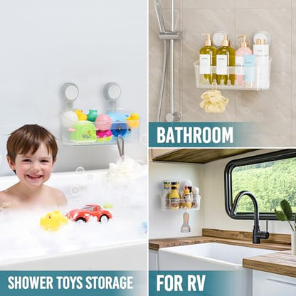 TAILI Shower Caddy Suction Cup 2 Pack, Heavy Duty Bathroom Organizer, Removable Shelves for Inside Shower, Shampoo, Waterproof Suction Plastic Storage for Bathroom Accessories Holder, Frosted Clear - style: 1 × Frosted Clear