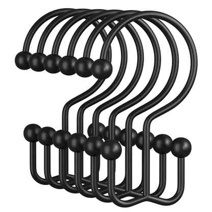 Black Shower Curtain Hooks, 12PCS Minimalist Simple Double Shower Curtain Rings, Rust-Resistant Metal Shower Hooks Shower Curtain Hangers, Shower Rings for Bathroom Shower Rods Curtains - color: Black, style: Minimalist - Double Hooks