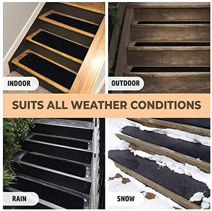 Non-Slip Stair Treads for Wooden Steps, Indoor and Outdoor Grip Tape Black | 10 Pack, 6 x 24 Inches, Waterproof, Concrete Step Use, Strong Non-Skid Traction, Works On All Surfaces, Weather Resistant - size: Black, style: 10 Pack