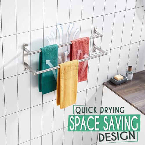 KOKOSIRI 24 Inch Bath Towel Bars Double Towel Racks Bathroom Towel Holder Towel Rails Towel Storage Towel Shelves Wall Mount Stainless Steel Brushed Nickel B5010BR-L24 - color: Brushed Nickel, size: 24-Inch