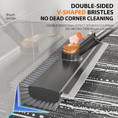 3-in-1 Floor Scrub Brush with Long Handle, Floor Scrubber with Squeegee Tweezers, Adjustable Heavy-Duty Stiff Bristle Cleaning Brush for Tile, Bathroom, Shower, Garage, Patio, Deck(Dark Grey) - color: Dark Grey