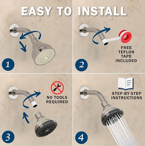 Aqua Elegante Pressure Boosting Shower Head - 1.8 GPM - Brushed Nickel | 3 Inch Wall Mount, Water Saving Showerhead, Best For Low Flow Showers With Anti-Clog Nozzles & Adjustable Brass Fitting - color: Brushed Nickel, size: 1.8 GPM