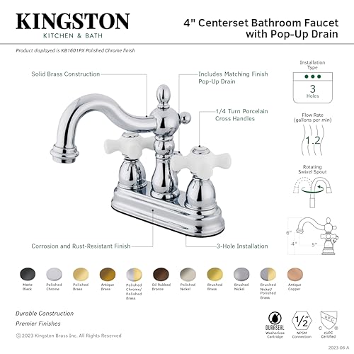 Kingston KB1605PX 4" Centerset Bathroom Faucet, Oil Rubbed Bronze - color: Oil Rubbed Bronze