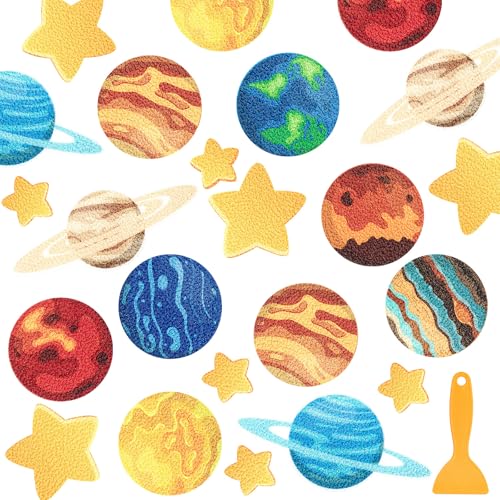 Fullhawl 30 Pcs Planet Non Slip Shower Stickers, Bathtub Safety | 30 Pack Planet Design, Textured Grip Surface, Easy Peel & Stick Setup, Adds Safety to Kids' Bathroom - style: Planet