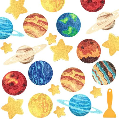 Fullhawl 30 Pcs Planet Non Slip Shower Stickers, Bathtub Safety | 30 Pack Planet Design, Textured Grip Surface, Easy Peel & Stick Setup, Adds Safety to Kids' Bathroom - style: Planet