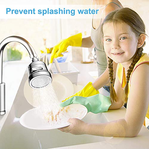 Faucet Sprayer Attachment, Rotate Swivel Water Saving Tap Aerator, Kitchen Faucet Head Replacement, 3 Mode Adjustable Faucet Extender for Kitchen, Bathroom
