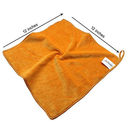 Premium Ultra Absorbent Microfiber Cleaning Cloths, 400 GSM Lint Free Towels, Reusable Cleaning Rags for Kitchen, Car Detailing, Glass, Stainless Steel & Household Cleaning,12"x12" - color: Orange