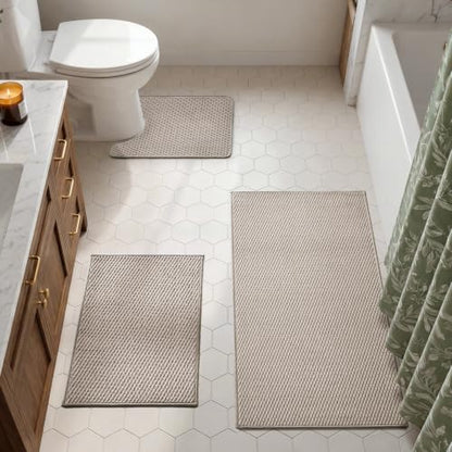TYUU Bath Mat Set 3 Piece, Bathroom Rugs Non Slip Washable & Toilet Mat | Non Slip Quick Dry Thin Low Pile Bathroom Mats, Washable Bath Rugs 3 Pc Set: 16x24, 24x47 Rug & Toilet Mat 20x24 in. Beige - color: Beige, size: 16"x24" + 24"x47" + 20"x24" U Shape