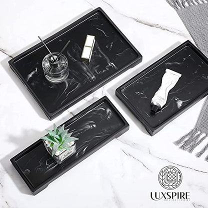 Luxspire Marble Tray for Soap Dispenser Perfume Jewelry, S, Ink Black | 11 x 4 inch, non-slip waterproof resin, easy wipe clean, fits bath kitchen vanity, holds jewelry toiletries soap - color: A - Ink, style: Small