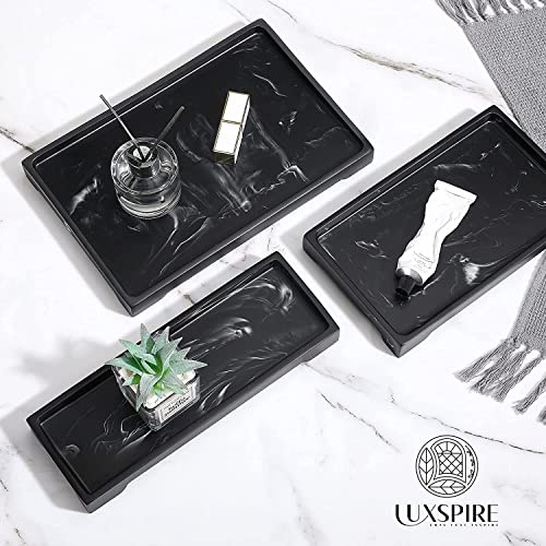 Luxspire Marble Tray for Soap Dispenser Perfume Jewelry, L, Ink Black | 11 x 8 inch, non-slip waterproof resin, easy wipe clean, fits bath kitchen vanity, holds jewelry toiletries soap - color: A - Ink, style: Large