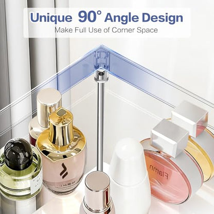 2 Tier Corner Bathroom Organizer, Clear Bathroom Counter Shelf for Vanity Countertop, Kitchen, Sink Storage, Tiered Skincare Organizer for Makeup, Perfume, Beauty Supplies (Triangular)