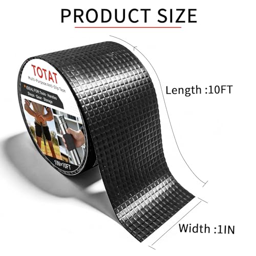 Textured Grip Tape, 1IN x 10FT Strong Anti Slip Rubber Tape, Waterproof & Heat Resistant with High Adhesion for Tools, Gym Equipment, Bicycle Handlebars and Slippery Surfaces (Black) - color: Black, size: 1IN x 10FT