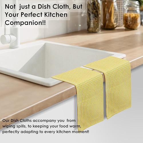 Dual Waffle Weave Dish Cloth, 12 Pack, 12x12 Inch, 100% Cotton, Reversible, Super Absorbent, Quick Dry, Soft for Cleaning, Durable Dishcloth Set, Hand Dish Rag, Lemon Yellow - color: Lemon Yellow
