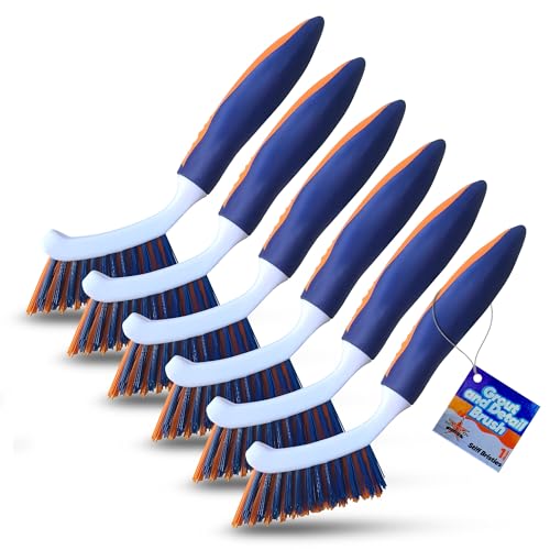 Bring It On Grout Cleaning Brush 6-Pack– Crevice Cleaning Brush with Stiff Nylon Bristles – 8-inch Heavy-Duty Grout and Tile Cleaner Brush – Scrubbing Brush for Corners, Bathroom, and Kitchen - style: 6-Pack
