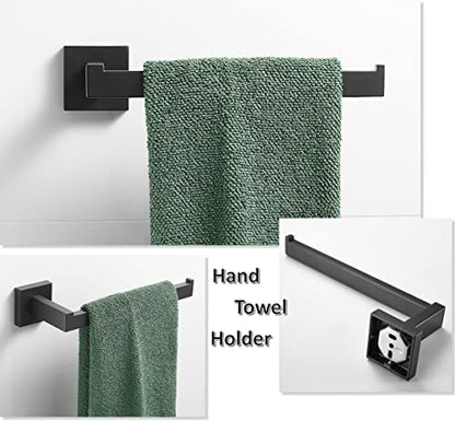 SHUNLI Black Toilet Paper Holder + Hand Towel Holder, 2 Pieces Bathroom Hardware Accessories Set, Towel Ring Towel Bar Wall Mounted, SUS304 Stainless Steel - color: Black